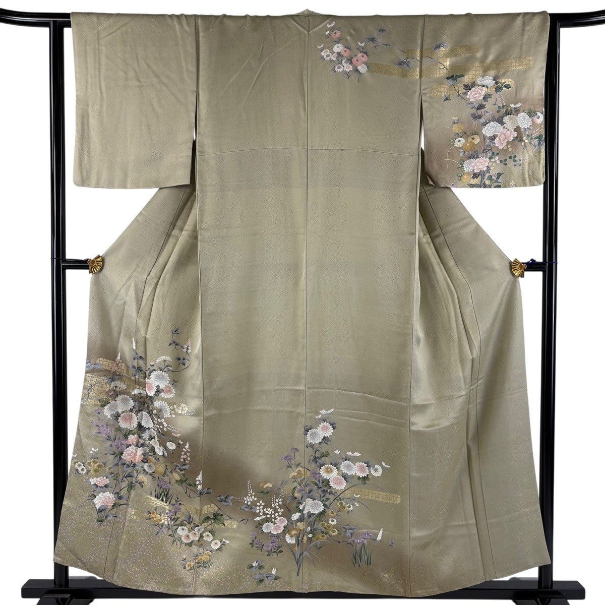 訪問着 身丈157cm 裄丈63.5cm S 袷 草花 ヱ霞 金彩 染め分け ベージュ