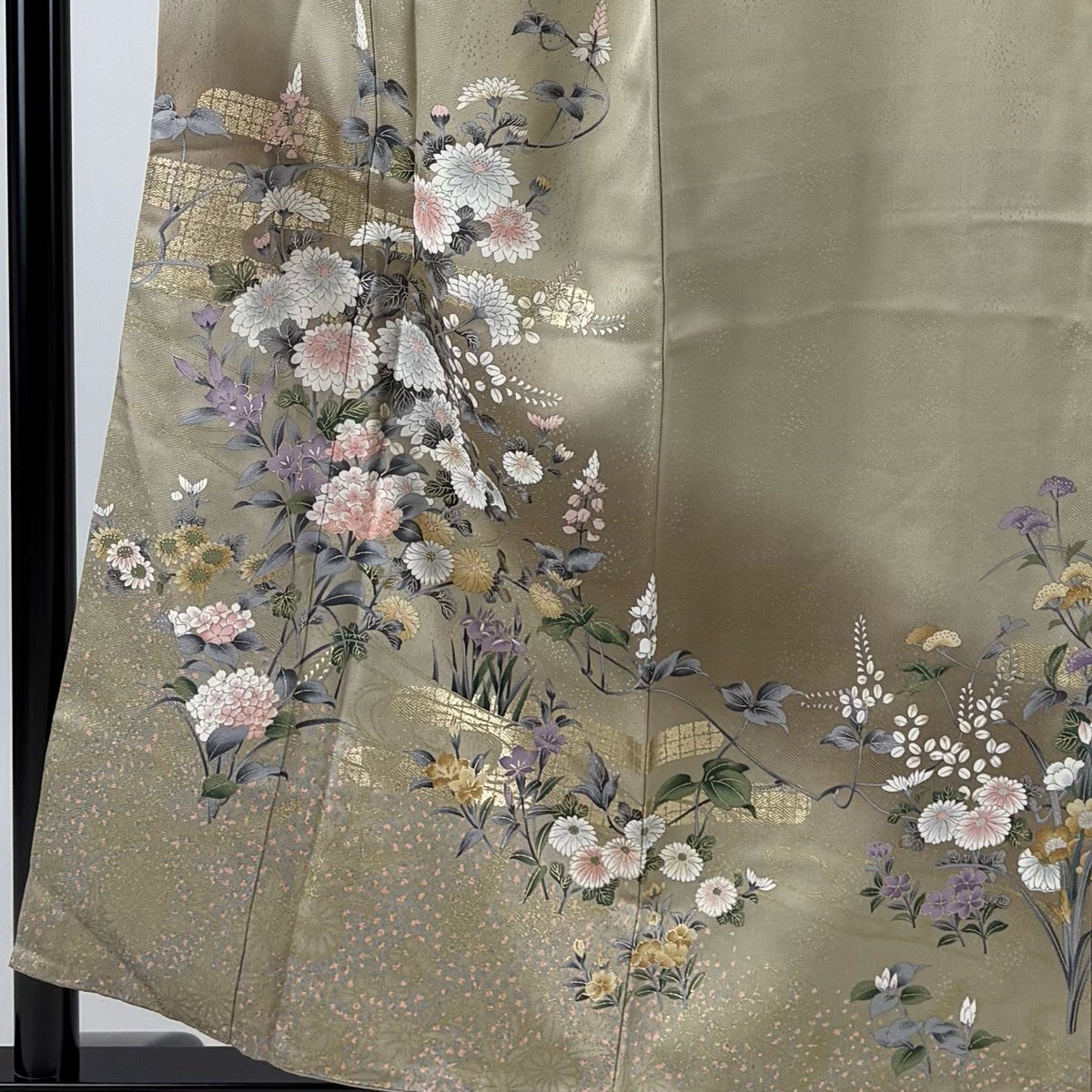 訪問着 身丈157cm 裄丈63.5cm S 袷 草花 ヱ霞 金彩 染め分け ベージュ