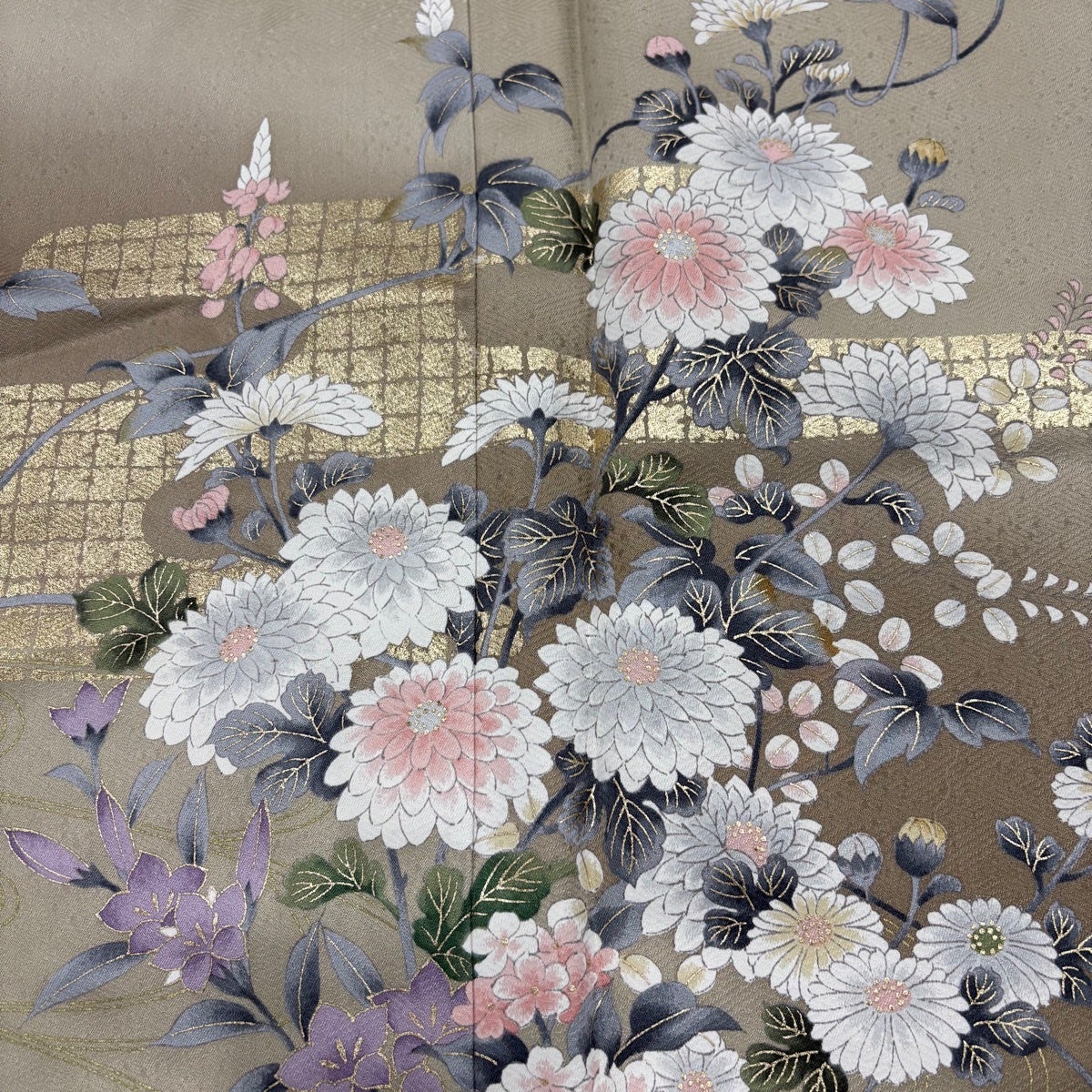 訪問着 身丈157cm 裄丈63.5cm S 袷 草花 ヱ霞 金彩 染め分け ベージュ