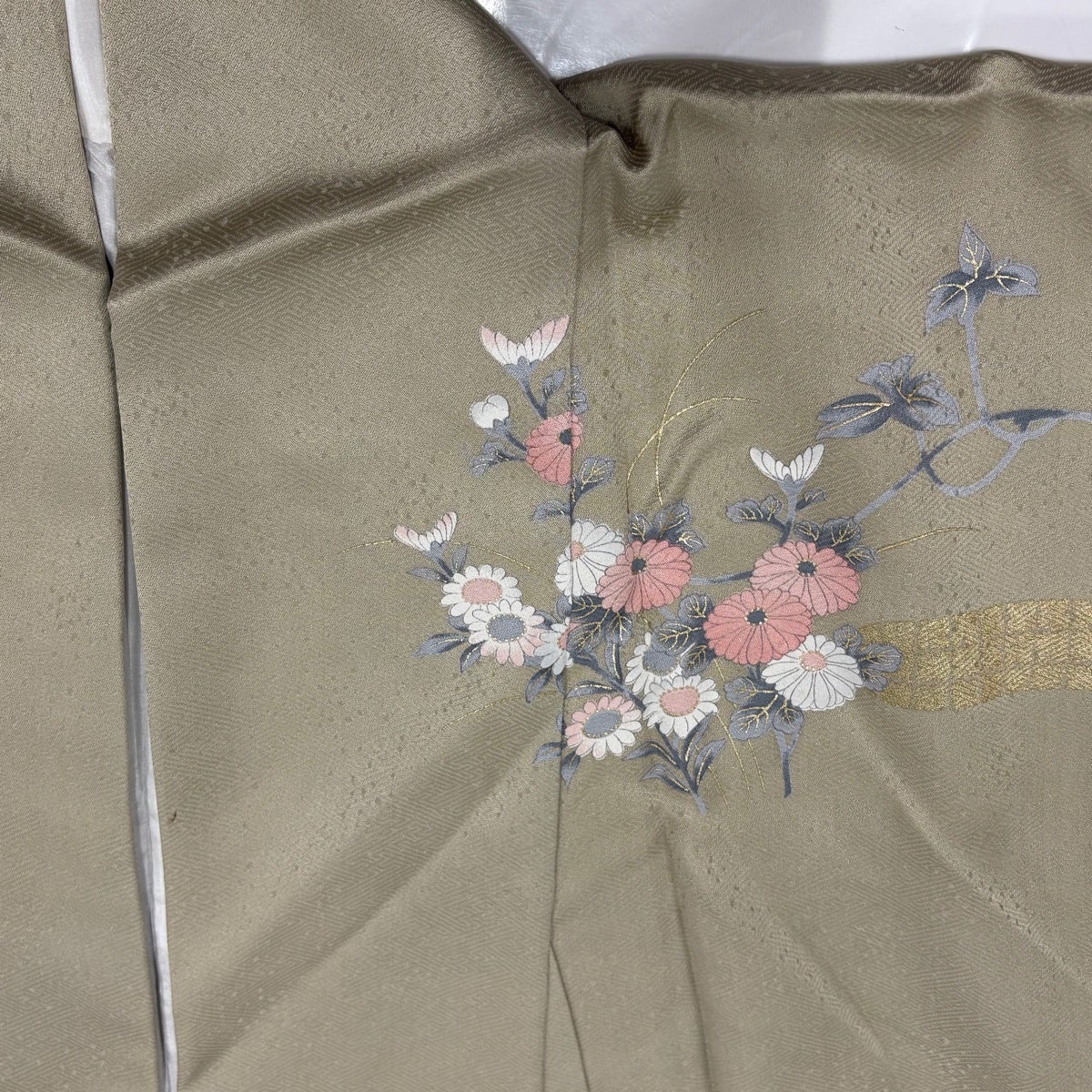訪問着 身丈157cm 裄丈63.5cm S 袷 草花 ヱ霞 金彩 染め分け ベージュ