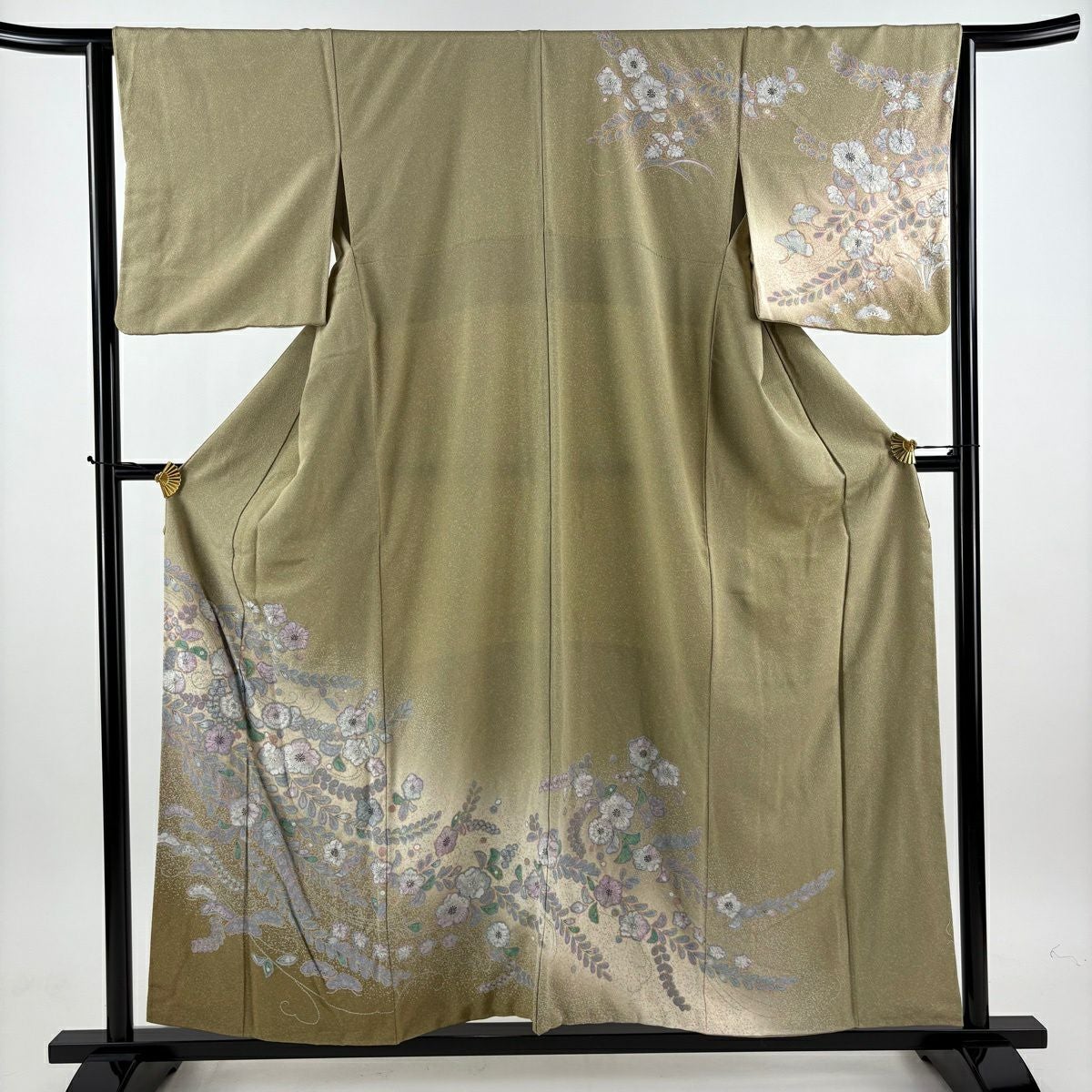 訪問着 身丈170cm 裄丈68.5cm L 袷 辻が花 金彩 ぼかし薄黄土色 訪問着 身丈157.5cm 裄丈64cm M 袷 辻が花 金彩 ぼかし 緑 正絹 名品