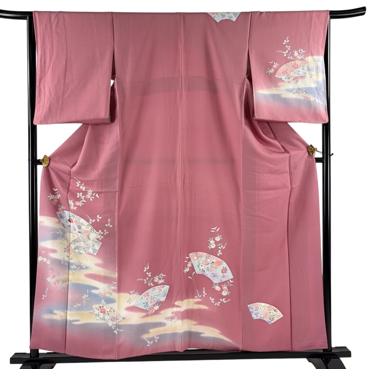 【美品】 訪問着 身丈158cm 裄丈63.5cm 正絹 名品 【中古】 訪問着 身丈158.5cm 裄丈63.5cm S 袷 蔦 金糸 金彩 焦茶色 正絹 秀品