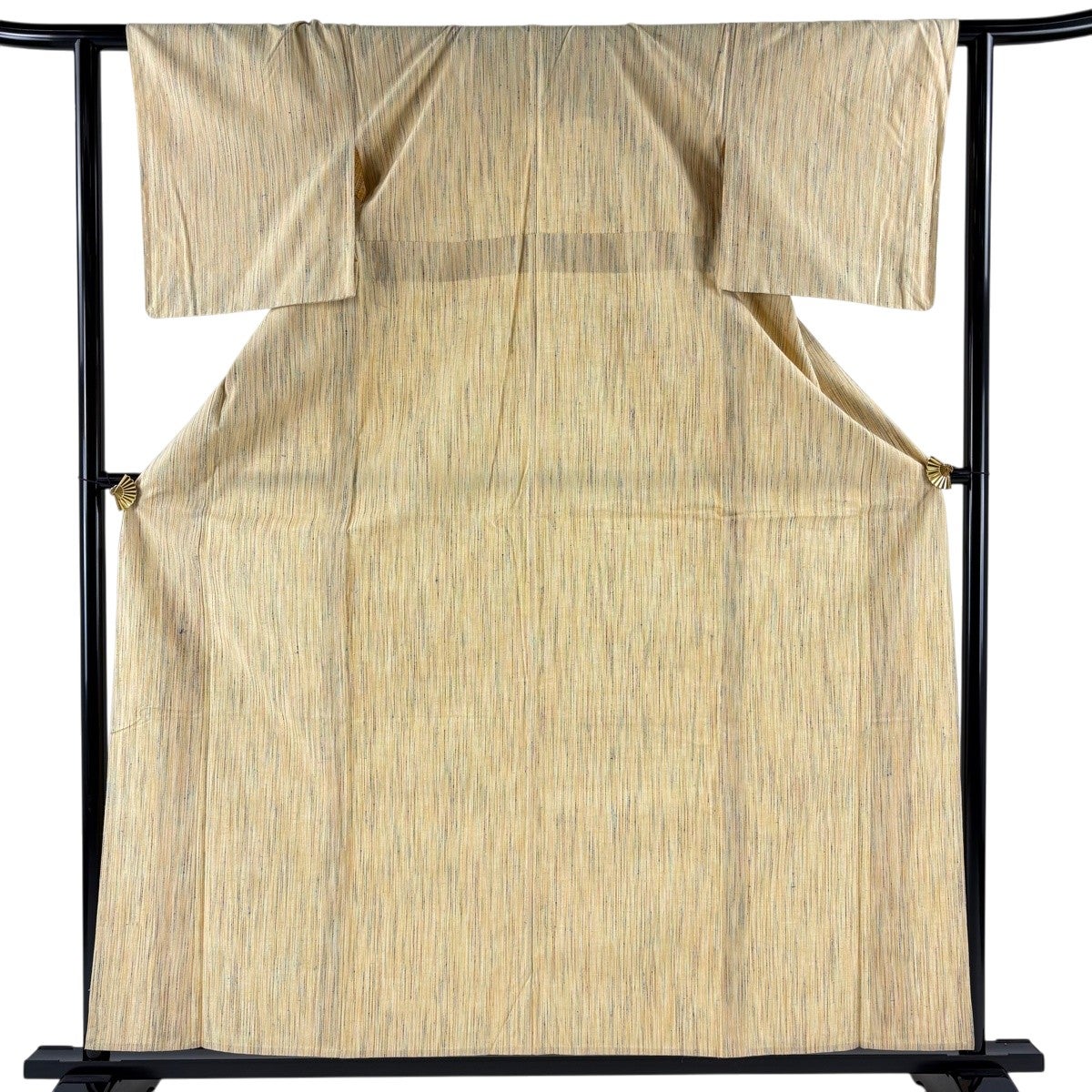 紬 身丈159.5cm 裄丈61.5cm S 単衣 縦縞 黄色 正絹 優品｜中古・古着