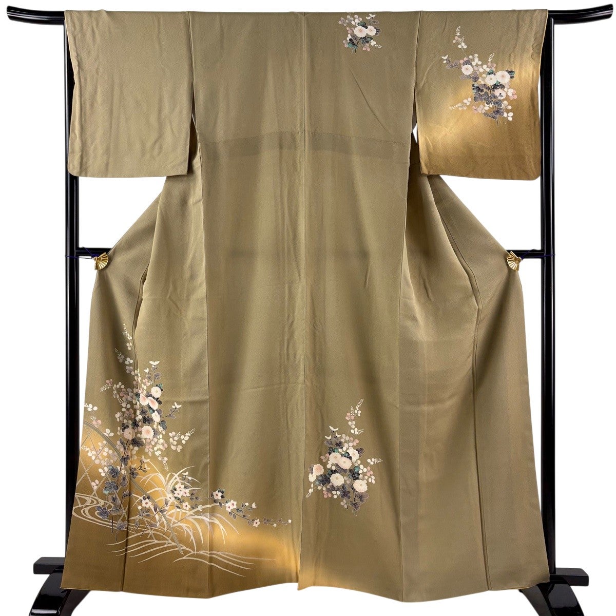 美品】 訪問着 身丈161cm 裄丈66cm M 袷 袋帯セット 草花 光悦垣 金糸
