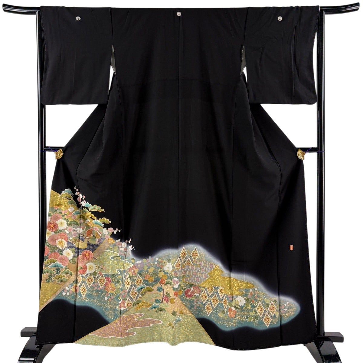 【美品】 色留袖 身丈160.5cm 裄丈62cm 正絹 名品 【中古】 100h限定☆ポイント15倍】色留袖 正絹 仕立て上がり 一つ紋 落款有