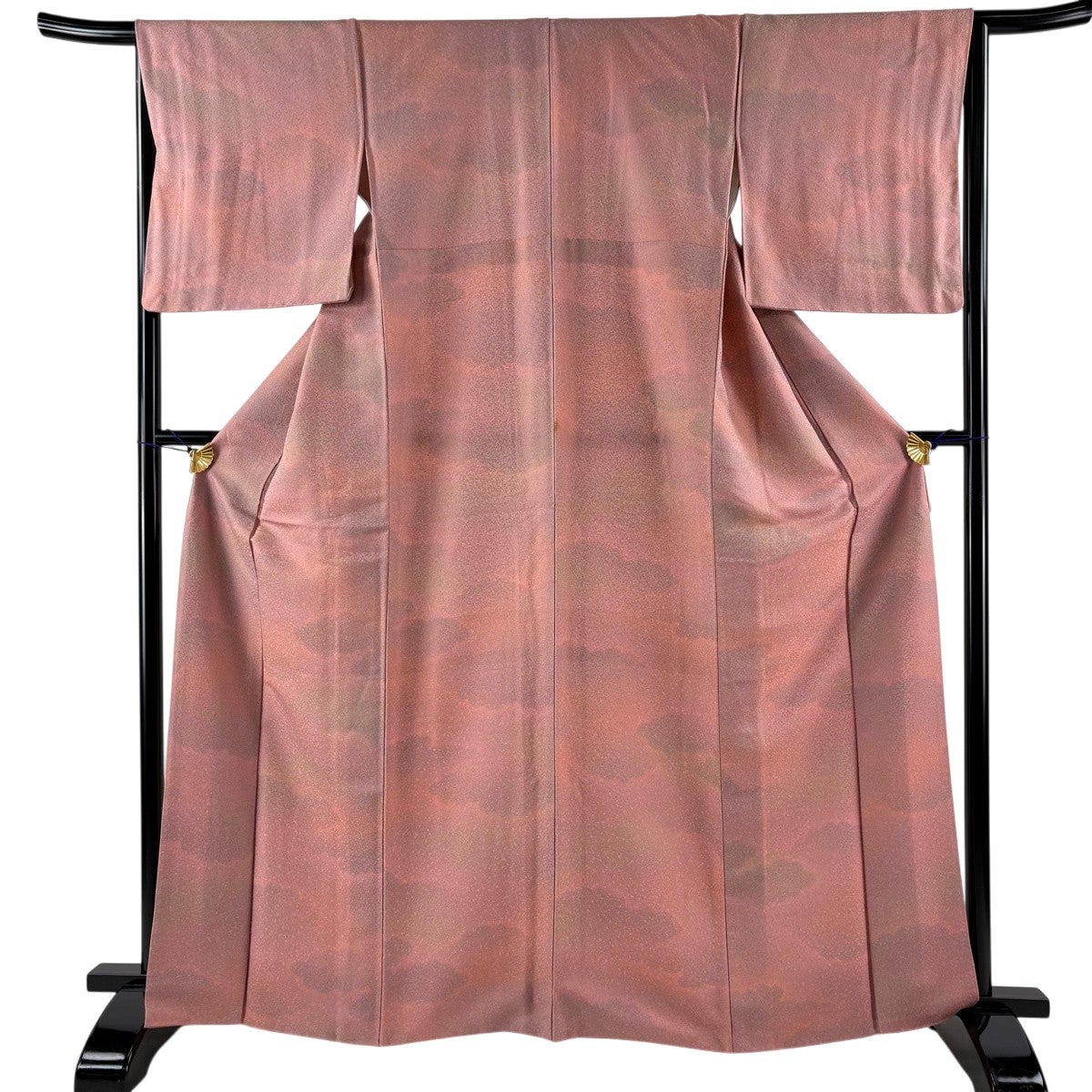 小紋 身丈161cm 裄丈66cm M 袷 草花 ピンク 正絹 優品｜中古・古着
