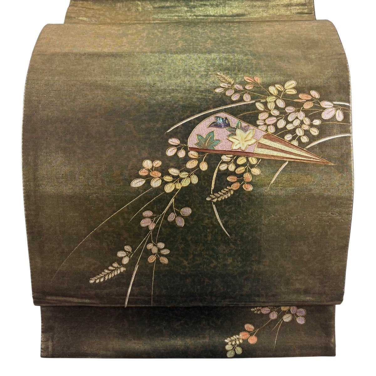 袋帯 秀品 桜 蝶 金彩 螺鈿 深緑 お太鼓柄 正絹｜中古・古着