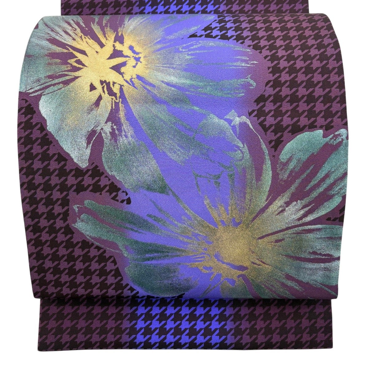 美品】 名古屋帯 秀品 夏帯 絽 千鳥 葉柄 金彩 灰白 正絹｜中古・古着