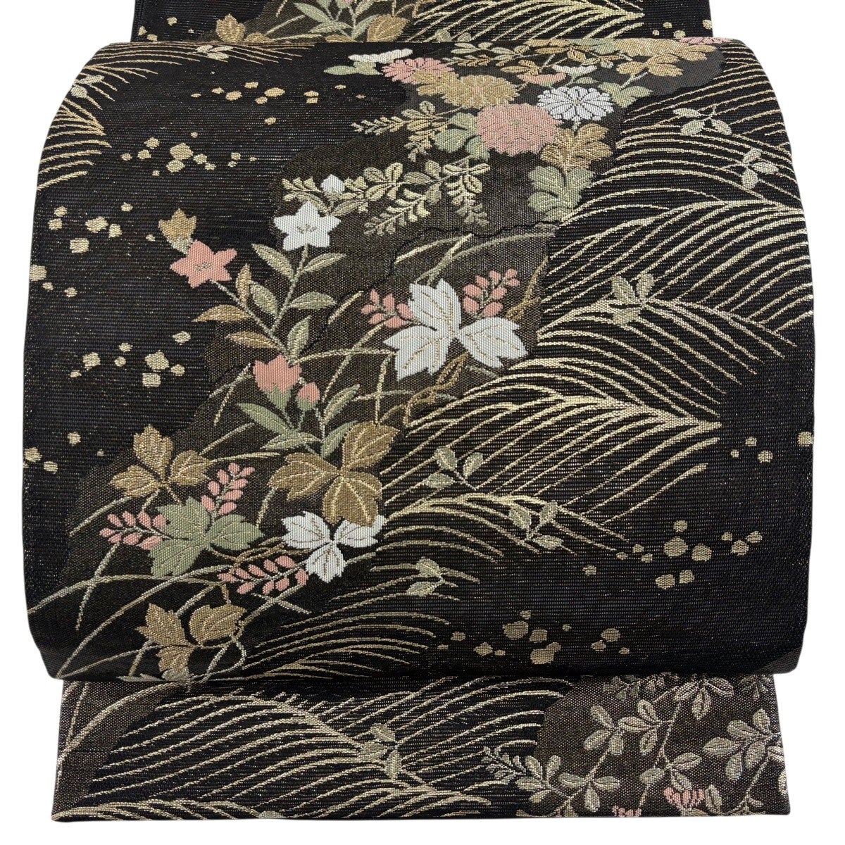 袋帯 秀品 桜 蝶 金糸 箔 黒 六通 正絹｜中古・古着・リサイクル着物