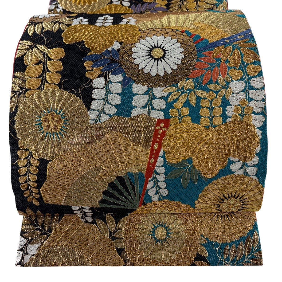 70%OFF 袋帯 秀品 草花 扇面 金糸 箔 薄紫 六通 正絹 K70｜中古・古着