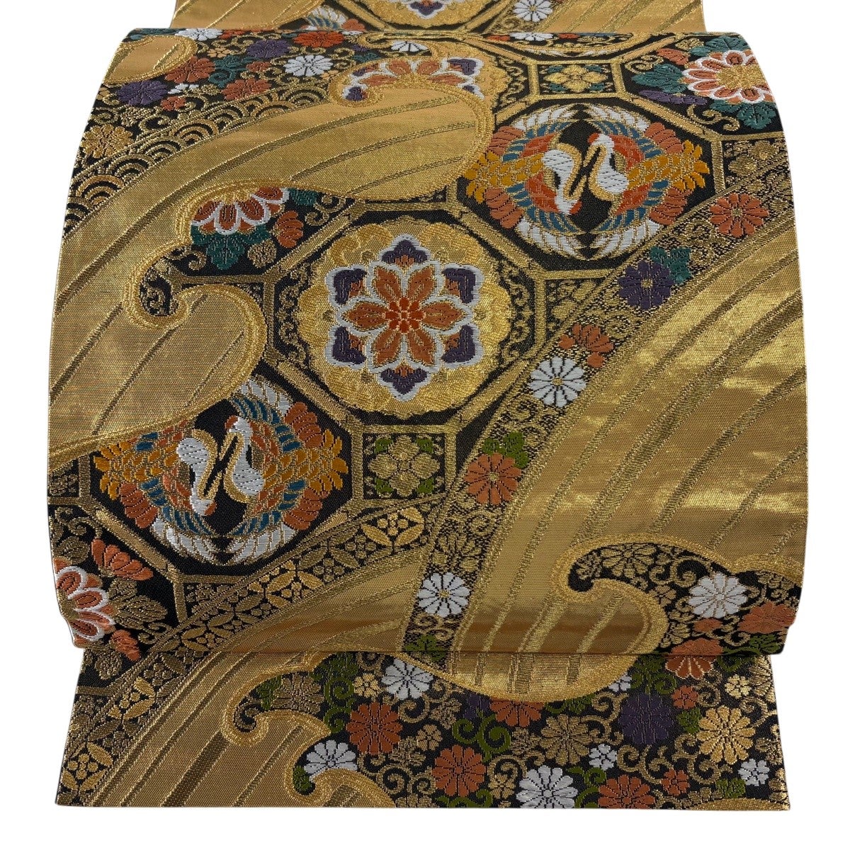 美品】 袋帯 秀品 華文 菊唐草 金糸 箔 金色 六通 正絹｜中古・古着