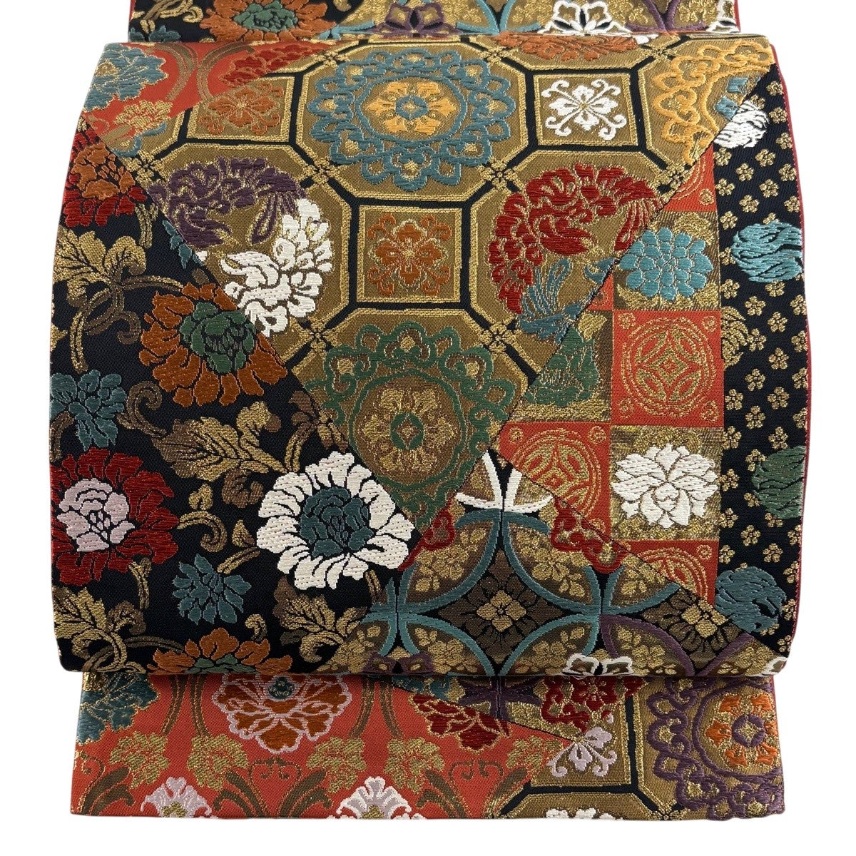 袋帯  赤茶色  竹林  金糸  箔  六通 袋帯 秀品 松梅 桐 金銀糸 箔 えんじ色 六通 正絹｜中古・古着