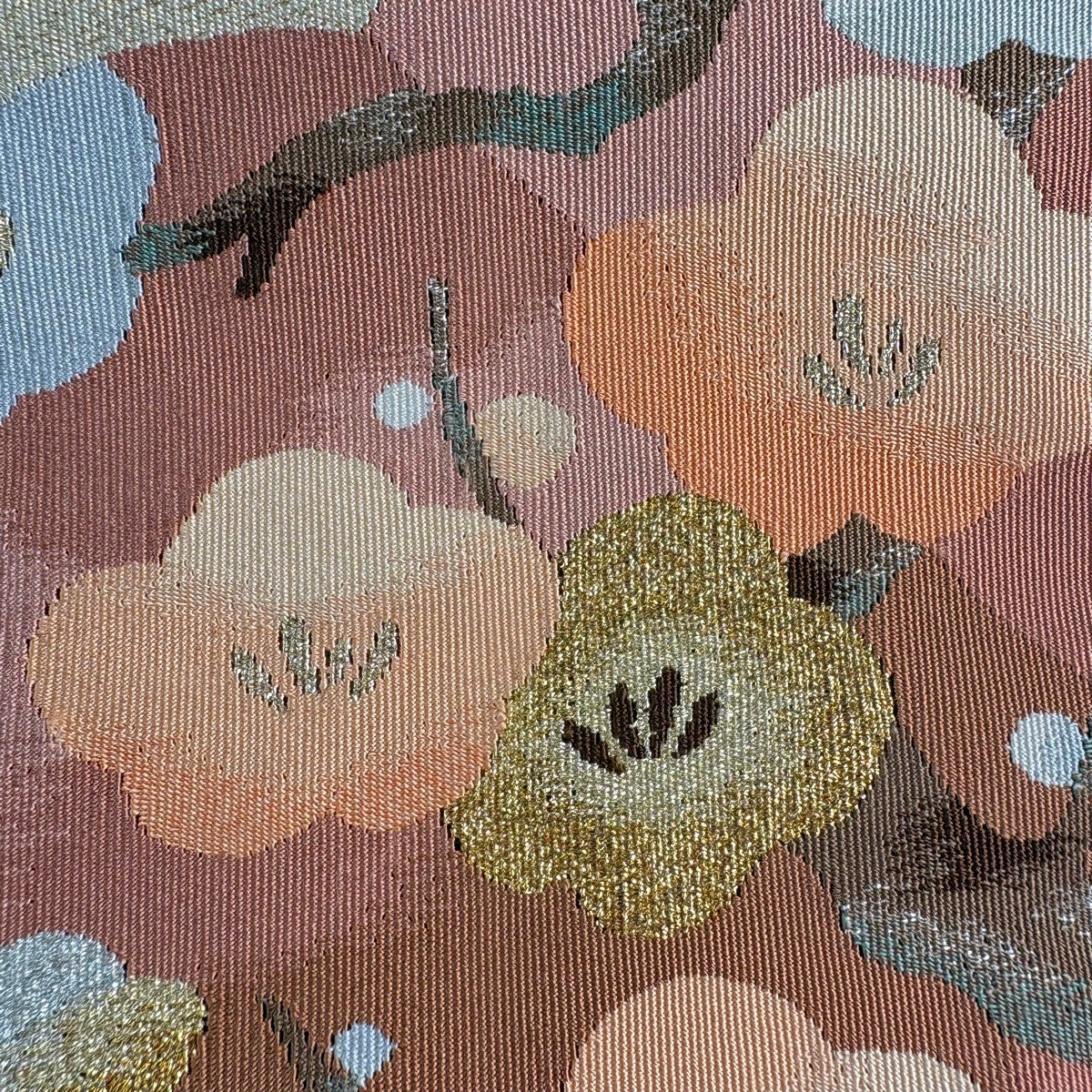 70%OFF 【美品】 名古屋帯 秀品 八寸名古屋帯 松葉仕立て 扇面 枝梅 金
