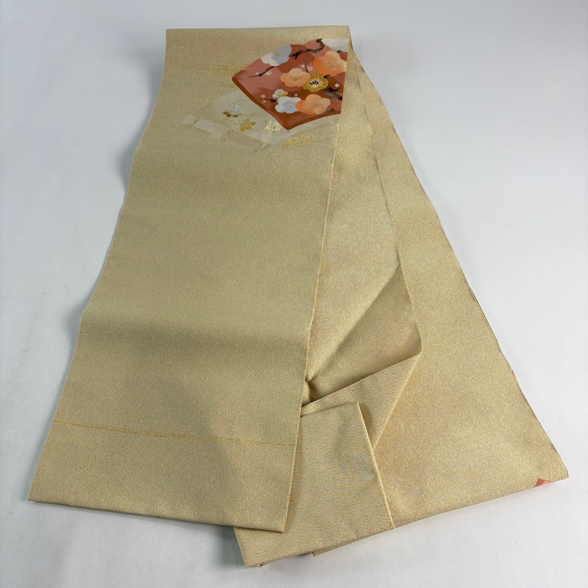 70%OFF 【美品】 名古屋帯 秀品 八寸名古屋帯 松葉仕立て 扇面 枝梅 金