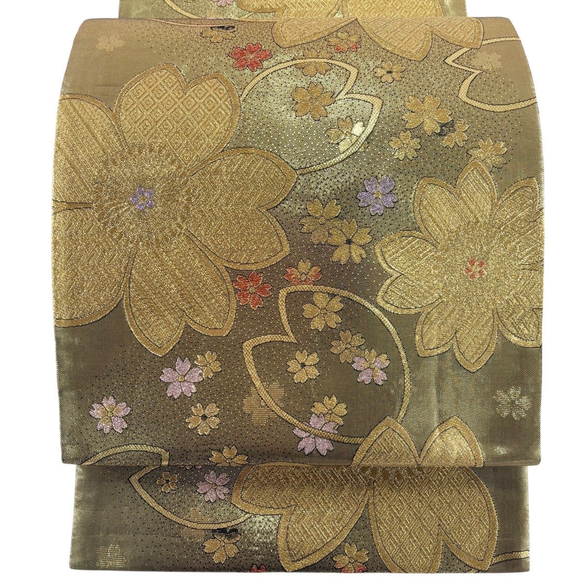 袋帯 秀品 桜 花びら 金糸 箔 金色 六通 正絹｜中古・古着・リサイクル