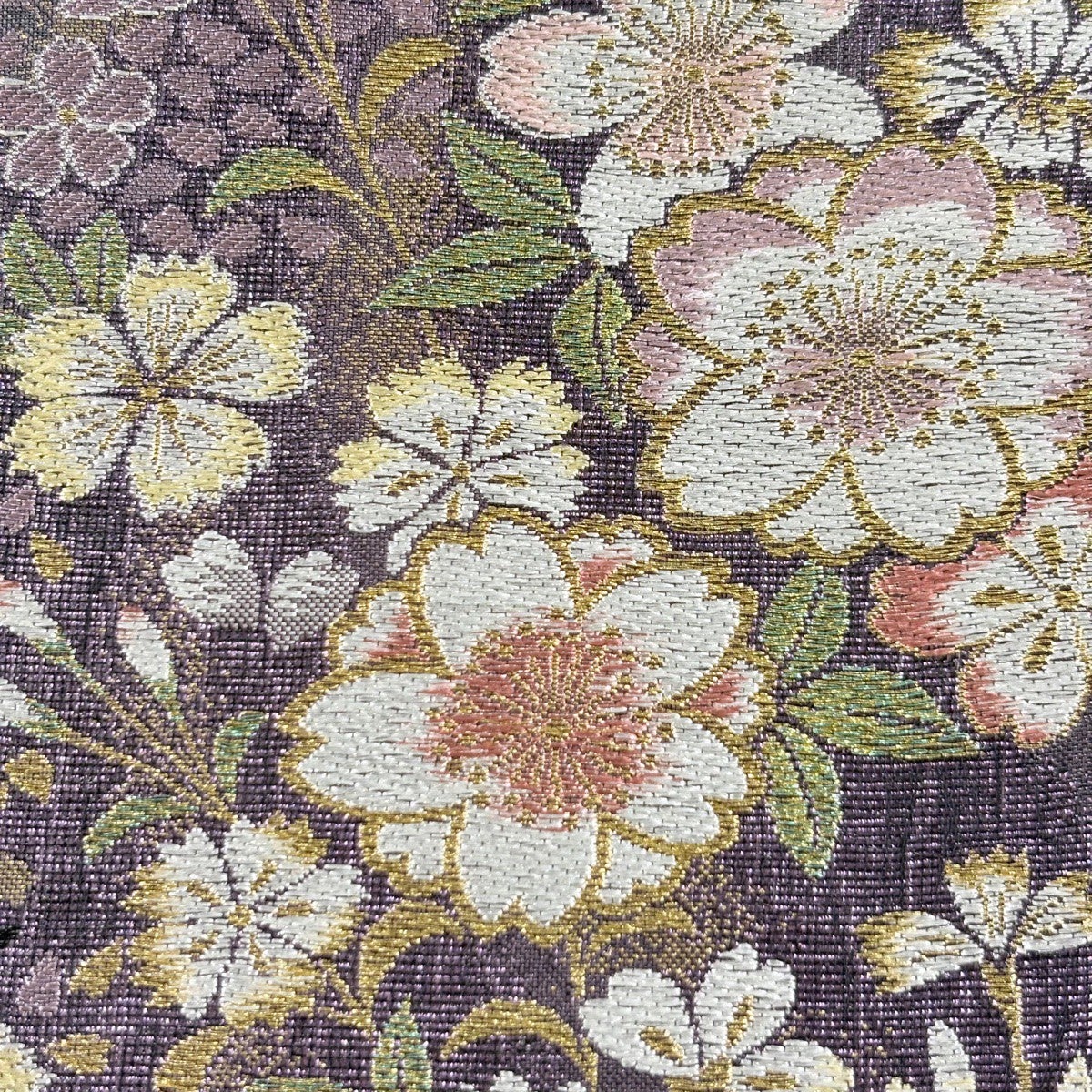 逸品＊正絹 六通柄袋帯 桜舞文様 金銀糸 バイカラー 引箔 美品 美品】 袋帯 秀品 やまと 桜 草花 金銀糸 箔 青灰色 六通 正絹｜中古