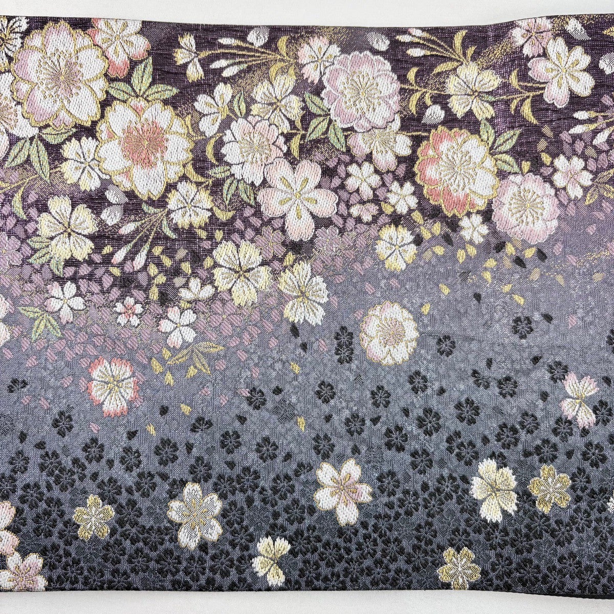 美品】 袋帯 秀品 やまと 桜 草花 金銀糸 箔 青灰色 六通 正絹｜中古