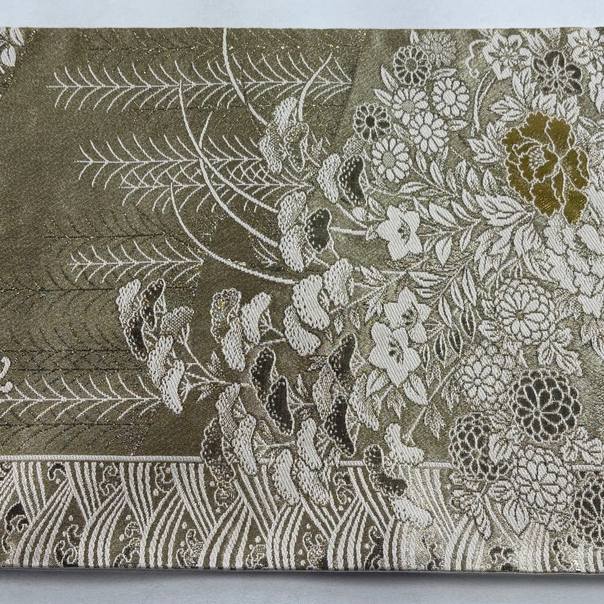 袋帯 秀品 花車 草花 本金箔 刺繍 金色 六通 正絹｜中古・古着