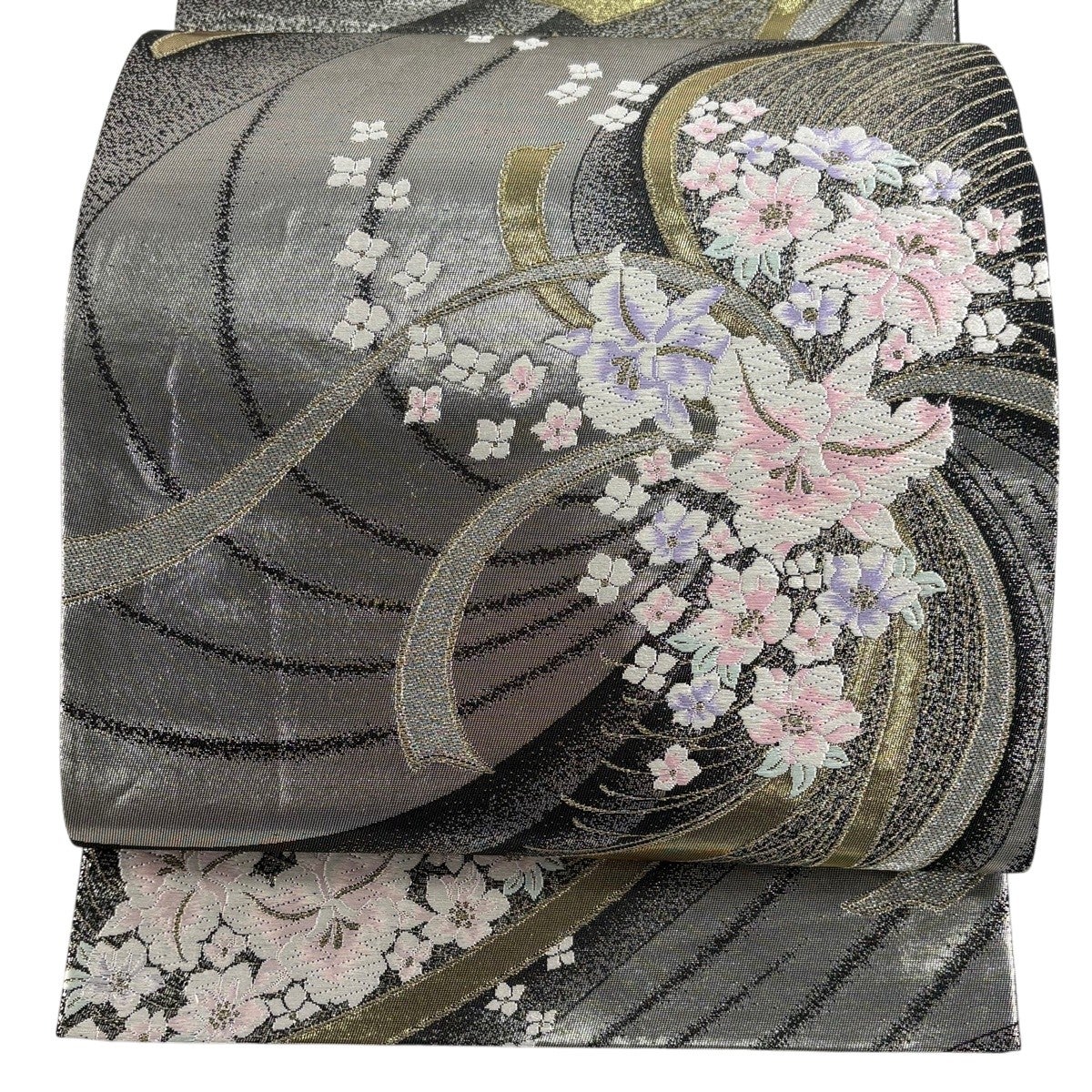 袋帯 秀品 草花 唐織 箔 銀色 六通 正絹｜中古・古着・リサイクル着物