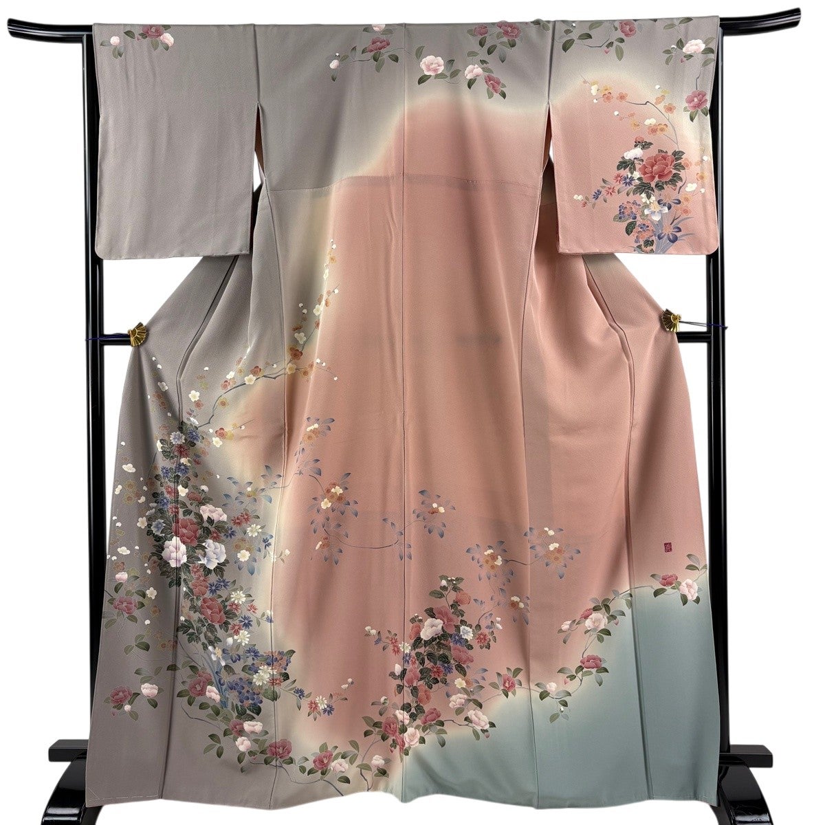 美品】 訪問着 身丈167.5cm 裄丈65.5cm M 袷 落款あり 椿 枝梅