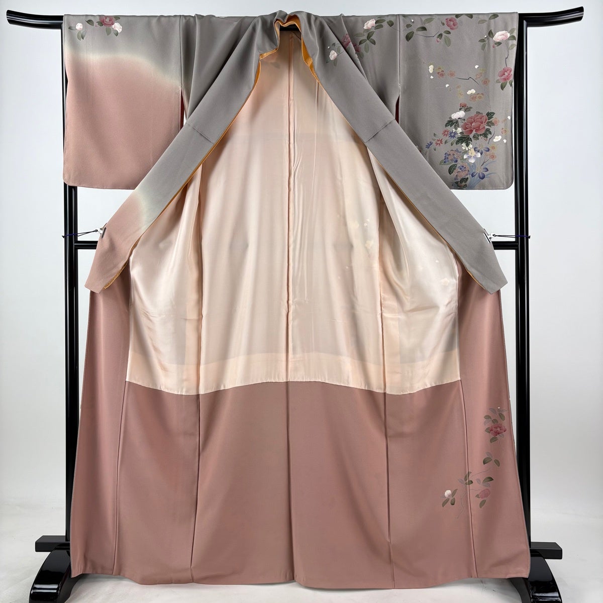 美品】 訪問着 身丈167.5cm 裄丈65.5cm M 袷 落款あり 椿 枝梅