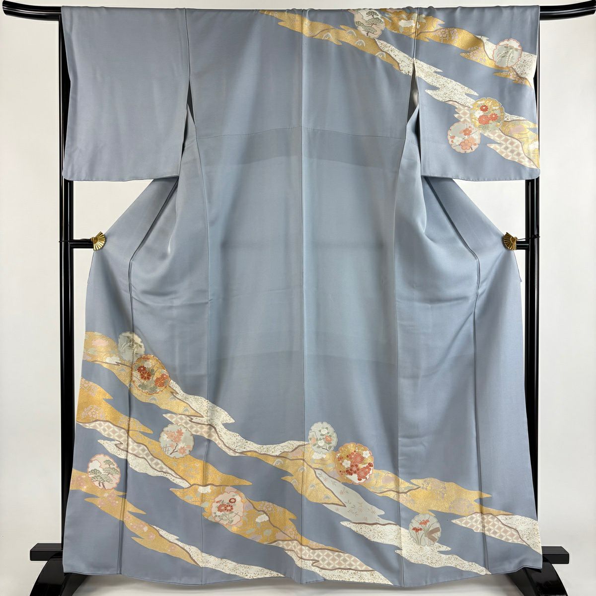 訪問着 身丈160cm 裄丈66.5cm M 袷 落款あり 草花 熨斗 薄オレンジ