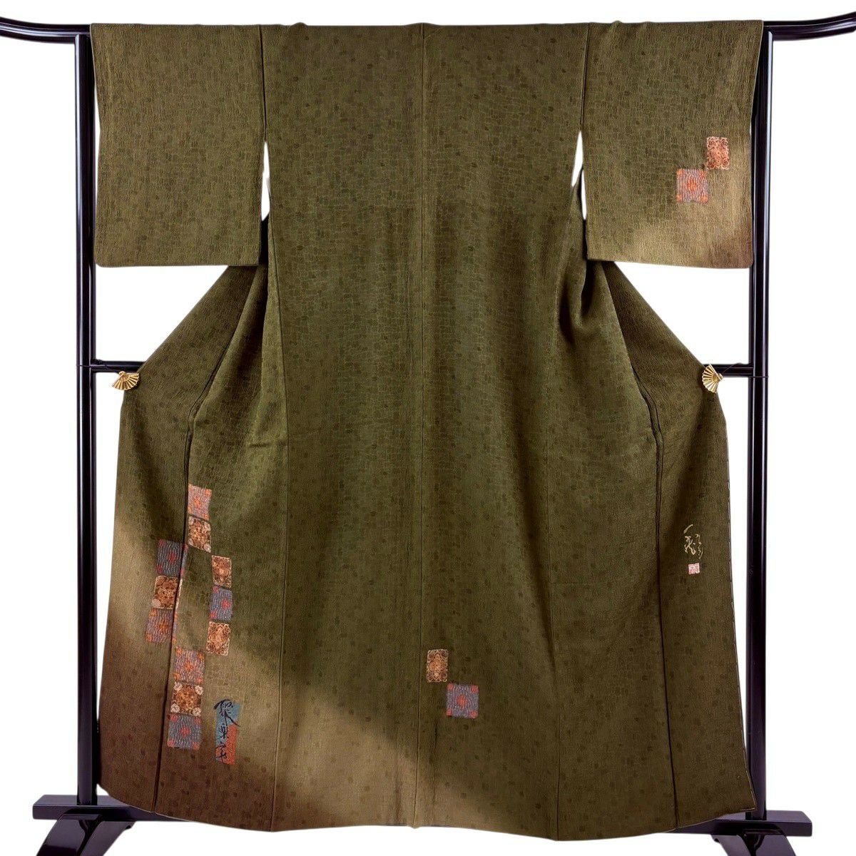 【美品】 付下げ 身丈161cm 裄丈65cm 正絹 秀品 【中古】 美品】 付下げ 身丈161cm 裄丈65cm M 袷 ますいわ屋 落款あり 樹木