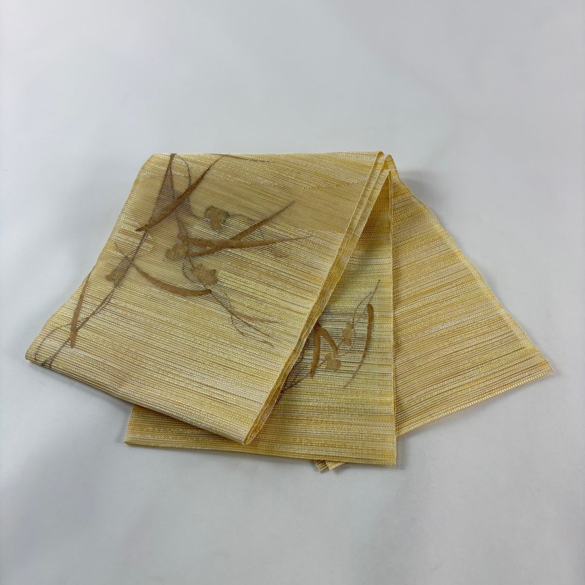 美品】 名古屋帯 秀品 八寸名古屋帯 夏帯 絽 蔦 葉柄 黄色 正絹｜中古
