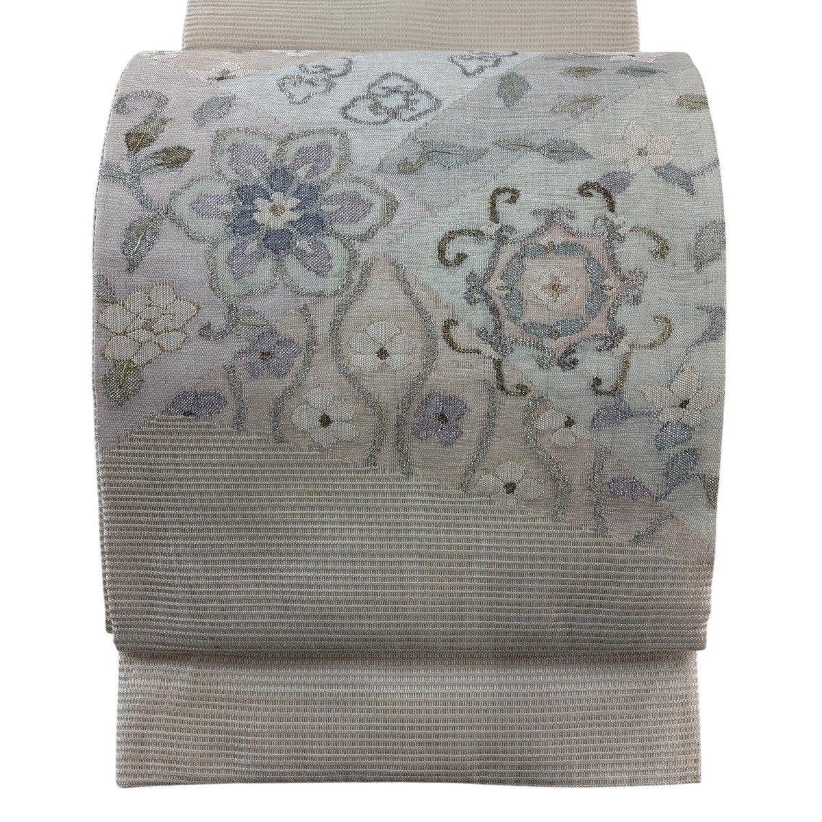 美品】 袋帯 名品 夏帯 絽 鳥 筍 銀糸 クリーム 六通 正絹｜中古・古着