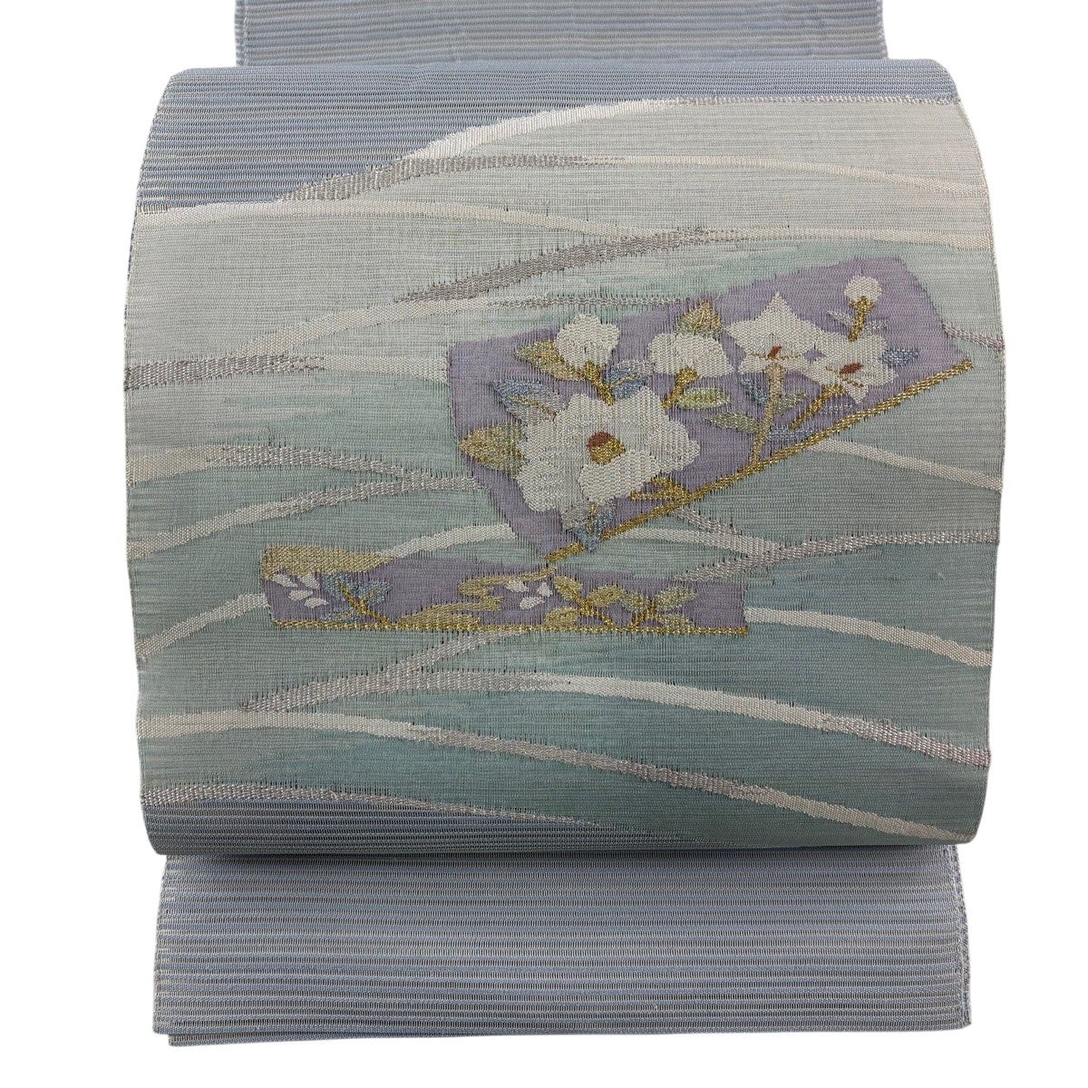 名古屋帯 秀品 夏帯 絽 椿 金銀糸 青灰色 正絹｜中古・古着