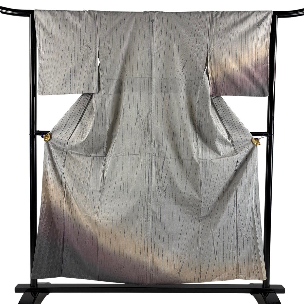 美品】 付下げ 身丈156cm 裄丈64cm M 袷 縞 絞り 灰色 正絹 秀品 一つ
