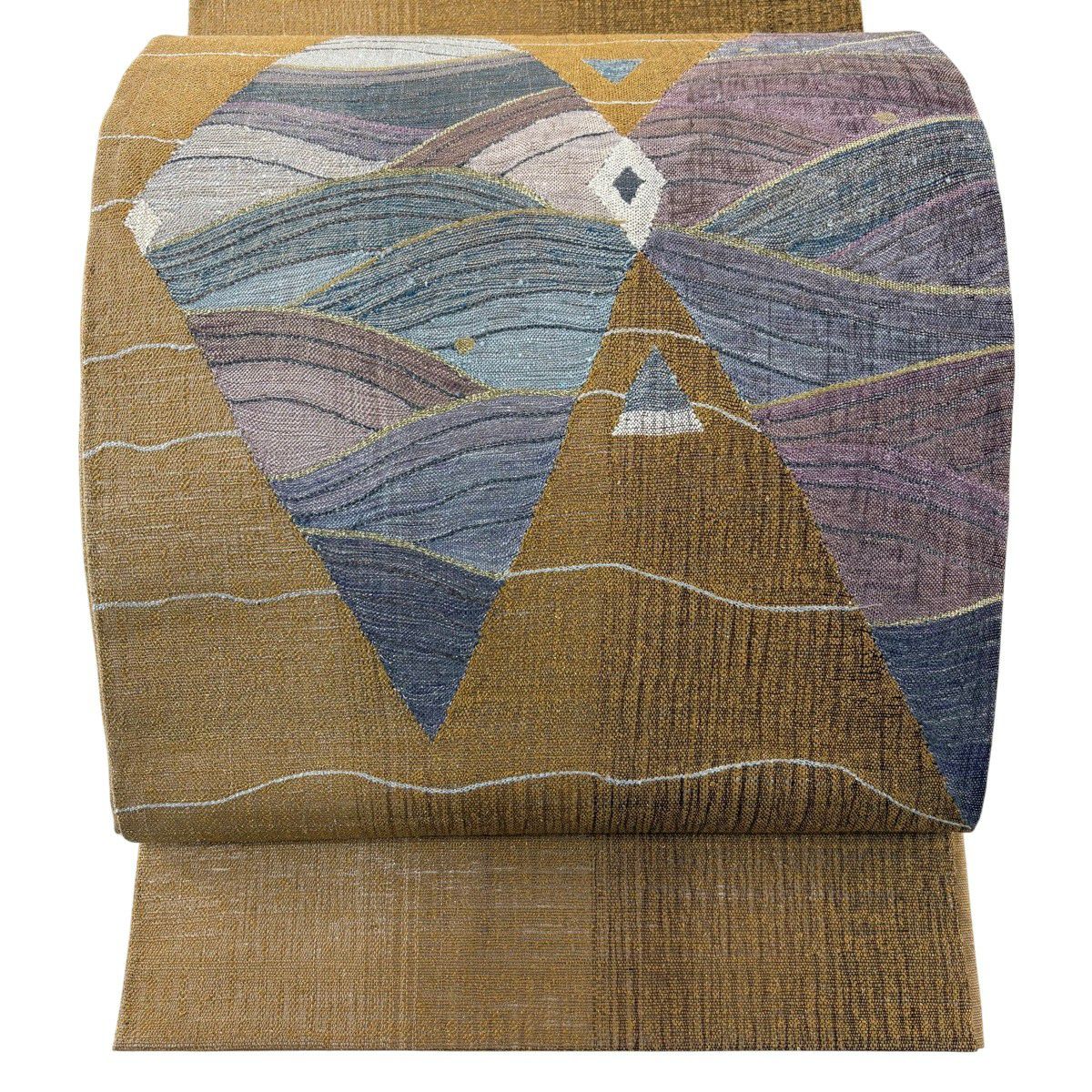 【美品】袋帯 細かな　綴織　波模様　金銀糸　お太鼓柄 30%OFF 【美品】 袋帯 秀品 波 金銀糸 箔 薄茶色 お太鼓柄 正絹 K30