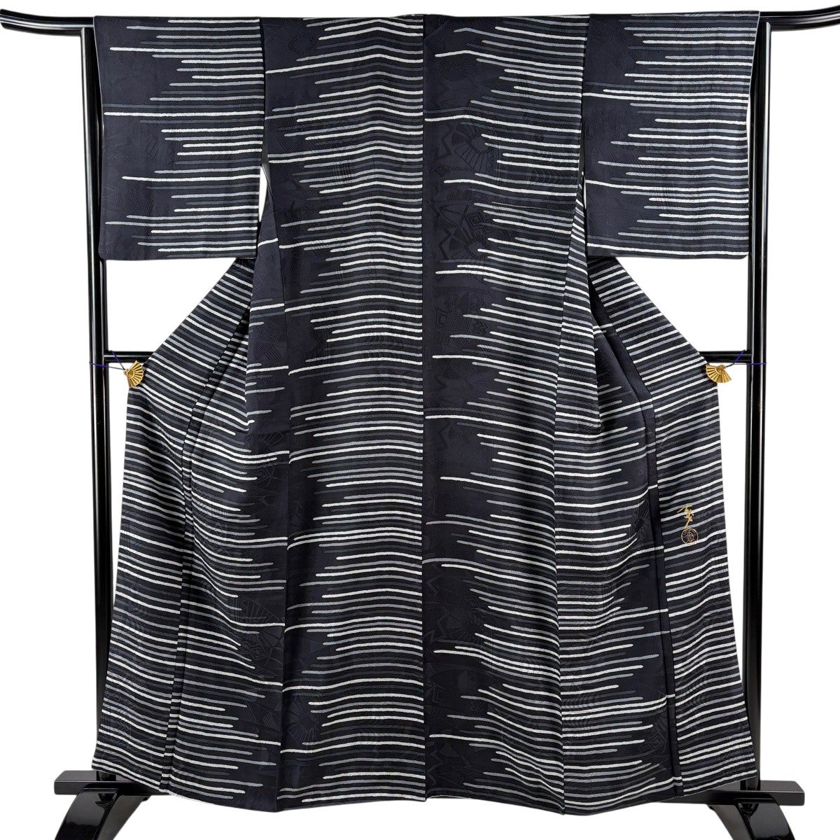 美品】 小紋 身丈158.5cm 裄丈64.5cm M 袷 大久保玄才 落款あり 縞