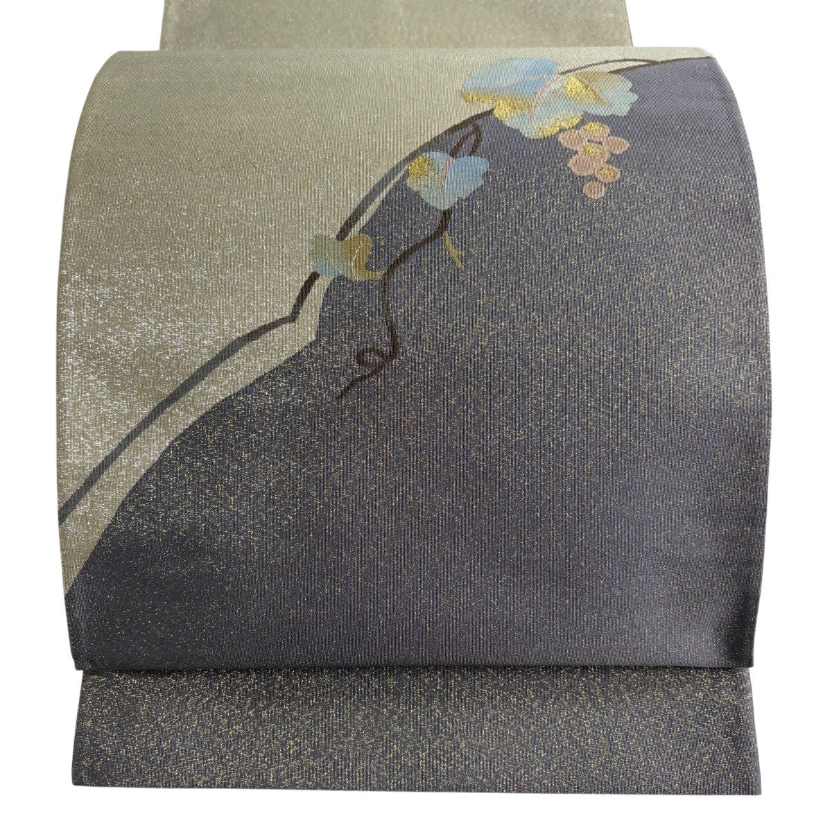50%OFF 袋帯 名品 葡萄 金銀糸 灰色 お太鼓柄 正絹 K50｜中古・古着