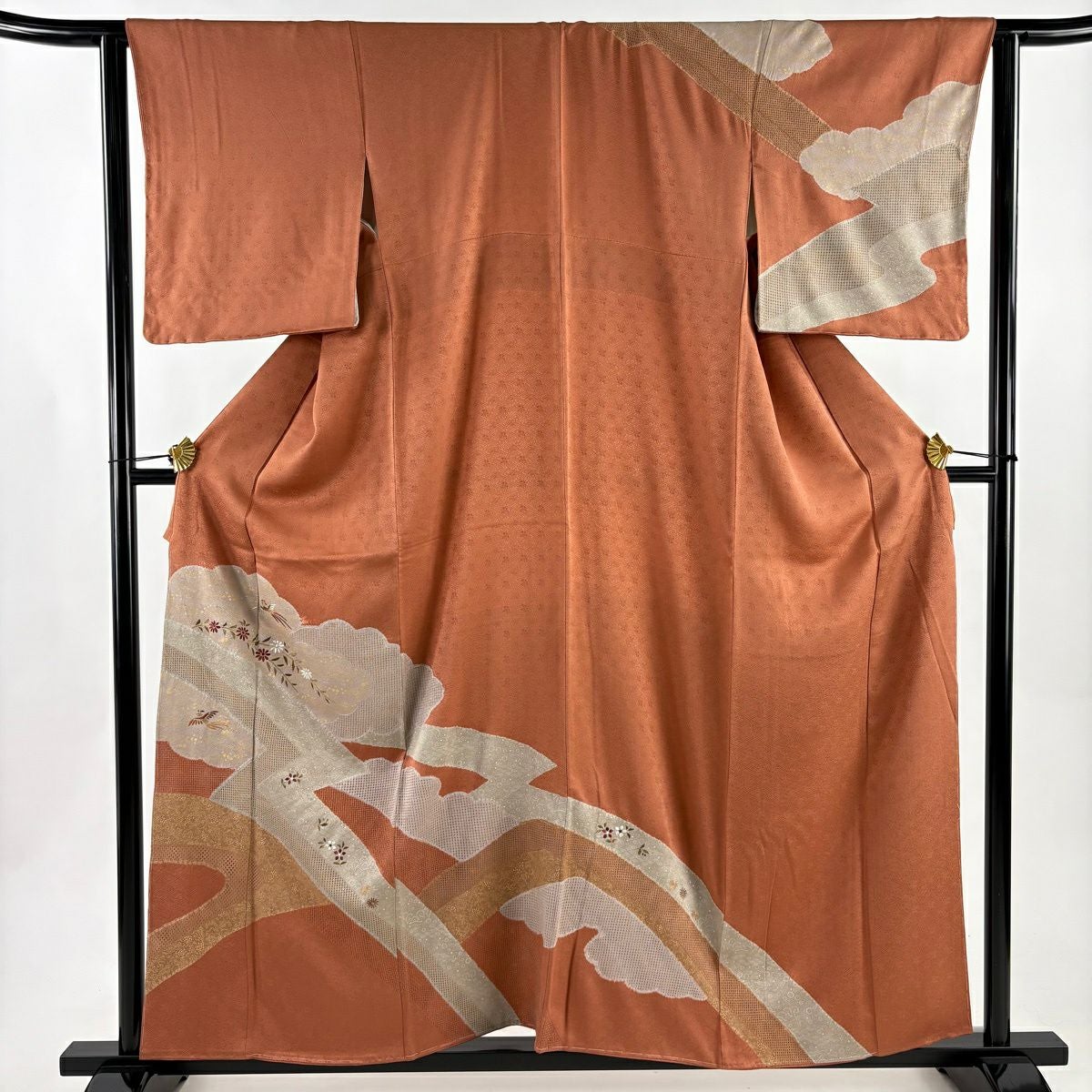 訪問着 身丈170.5cm 裄丈68cm 正絹 逸品 【中古】 訪問着 身丈170cm 裄丈68cm L 袷 桜 幾何学 金彩 ぼかし 焦茶色 正絹