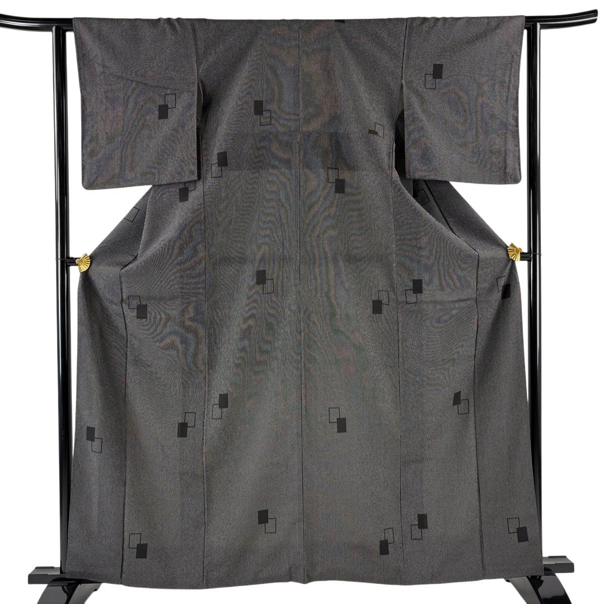 紬 身丈163cm 裄丈62cm S 袷 縦縞 色紙 黒 正絹 秀品｜中古・古着