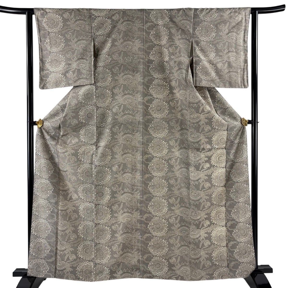 小紋 身丈165.5cm 裄丈68cm L 袷 草花 灰色 正絹 秀品｜中古・古着