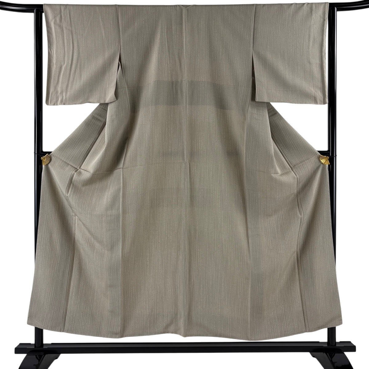 小紋 身丈159cm 裄丈64cm M 袷 幾何学模様 茶緑色 正絹 秀品｜中古
