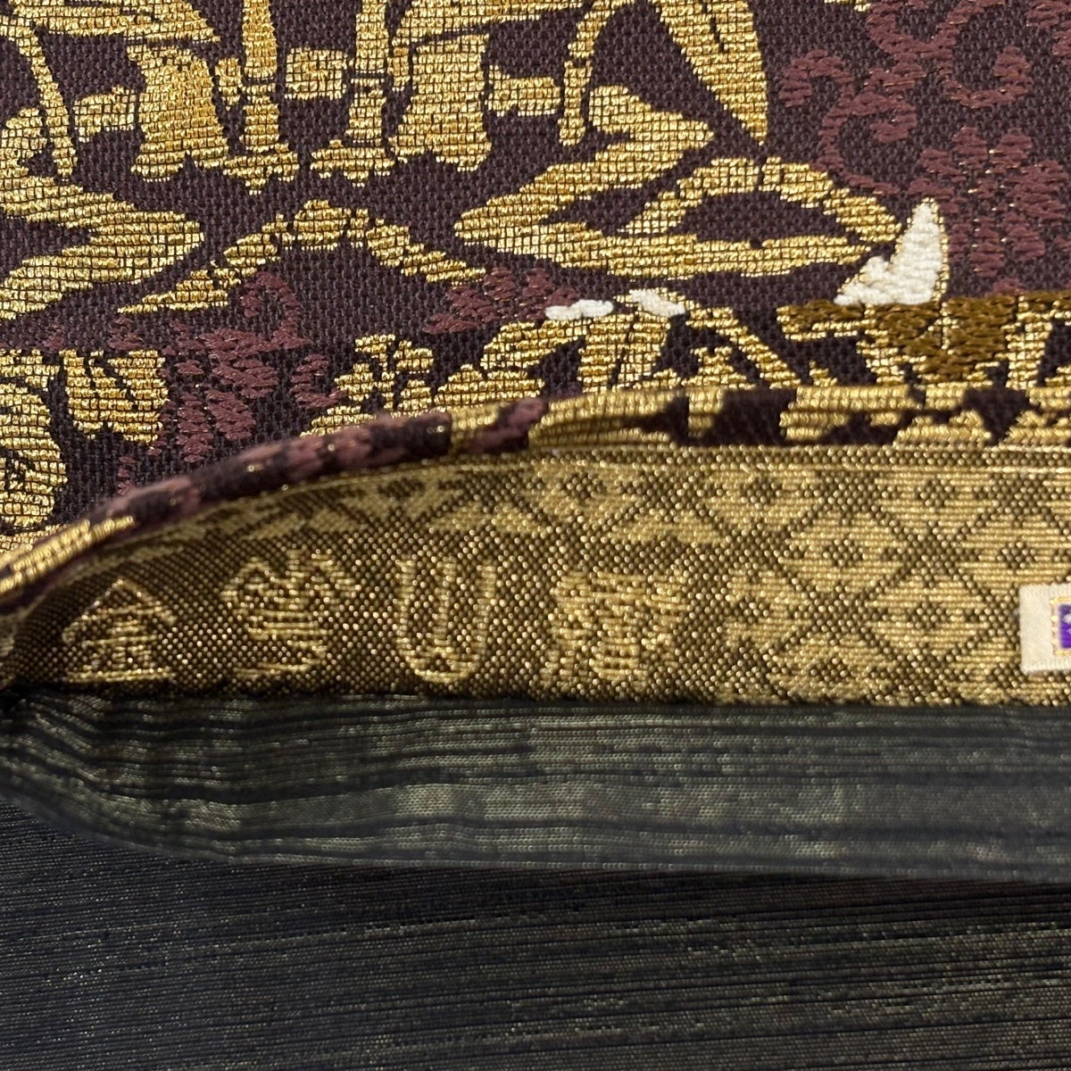 美品】 袋帯 名品 桐竹鳳凰文 箔 茶紫 六通 正絹｜中古・古着