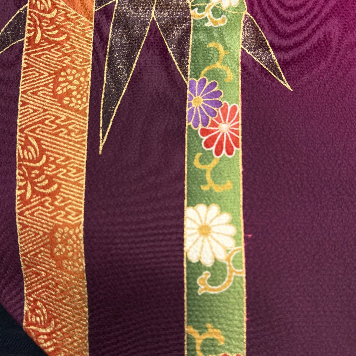 振袖 身丈163cm 裄丈67.5cm L 袷 菊 竹 金彩 ぼかし 青紫 正絹 秀品
