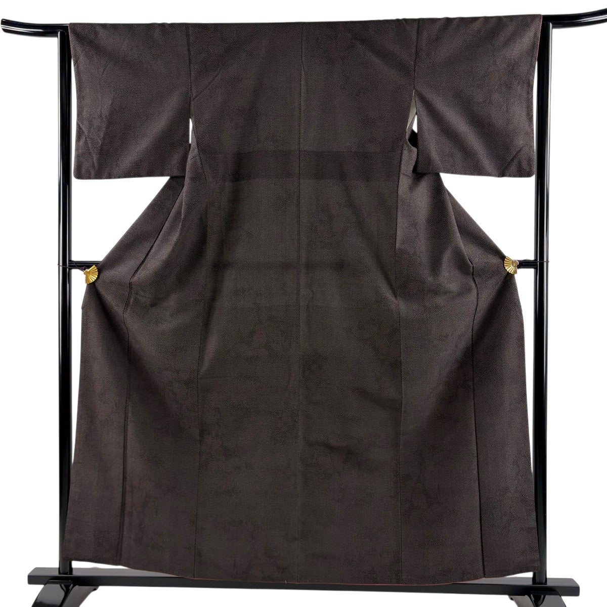 紬 身丈159.5cm 裄丈64cm M 袷 横縞 亀甲絣 薄茶色 正絹 秀品｜中古