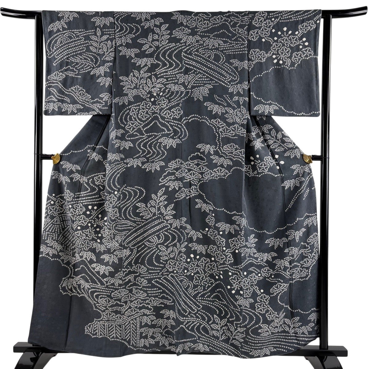 美品】 訪問着 身丈158.5cm 裄丈63cm S 袷 松竹梅 家屋 絞り 青灰色