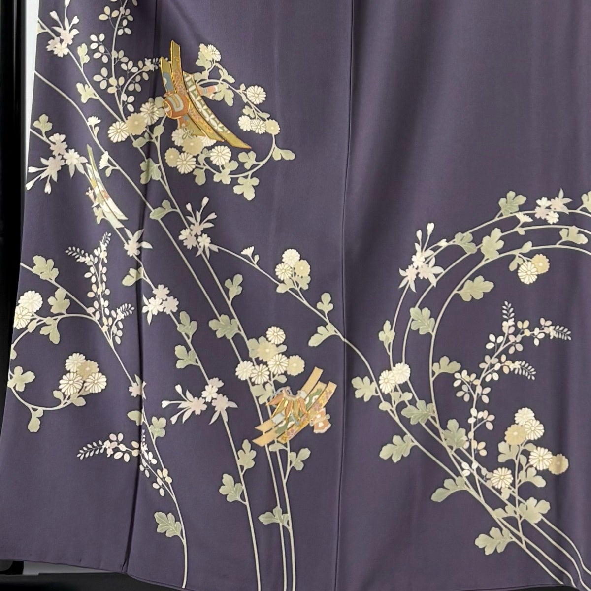 訪問着 身丈158.5cm 裄丈67cm M 袷 菊 小槌 金糸 金彩 紫 正絹 秀品 一