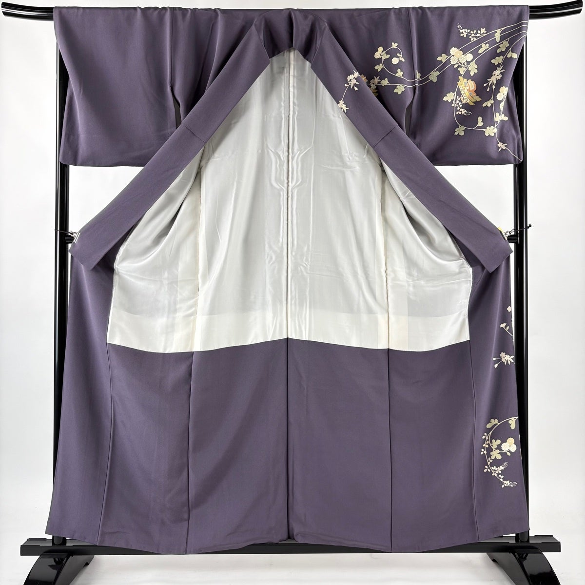 訪問着 身丈158.5cm 裄丈67cm M 袷 菊 小槌 金糸 金彩 紫 正絹 秀品 一