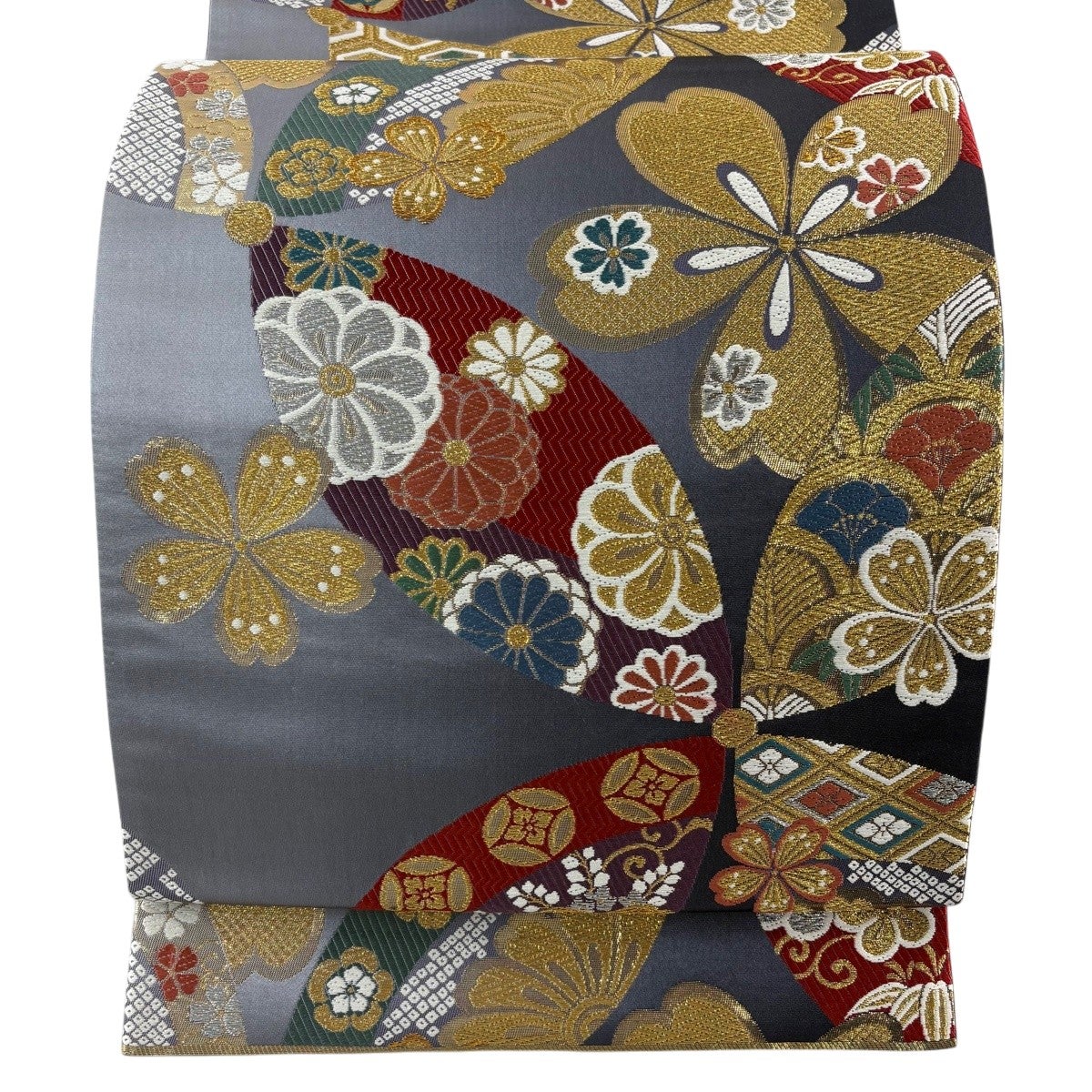 美品】 袋帯 秀品 振袖向き 華文 桜 金銀糸 刺繍 紺色 六通 正絹｜中古