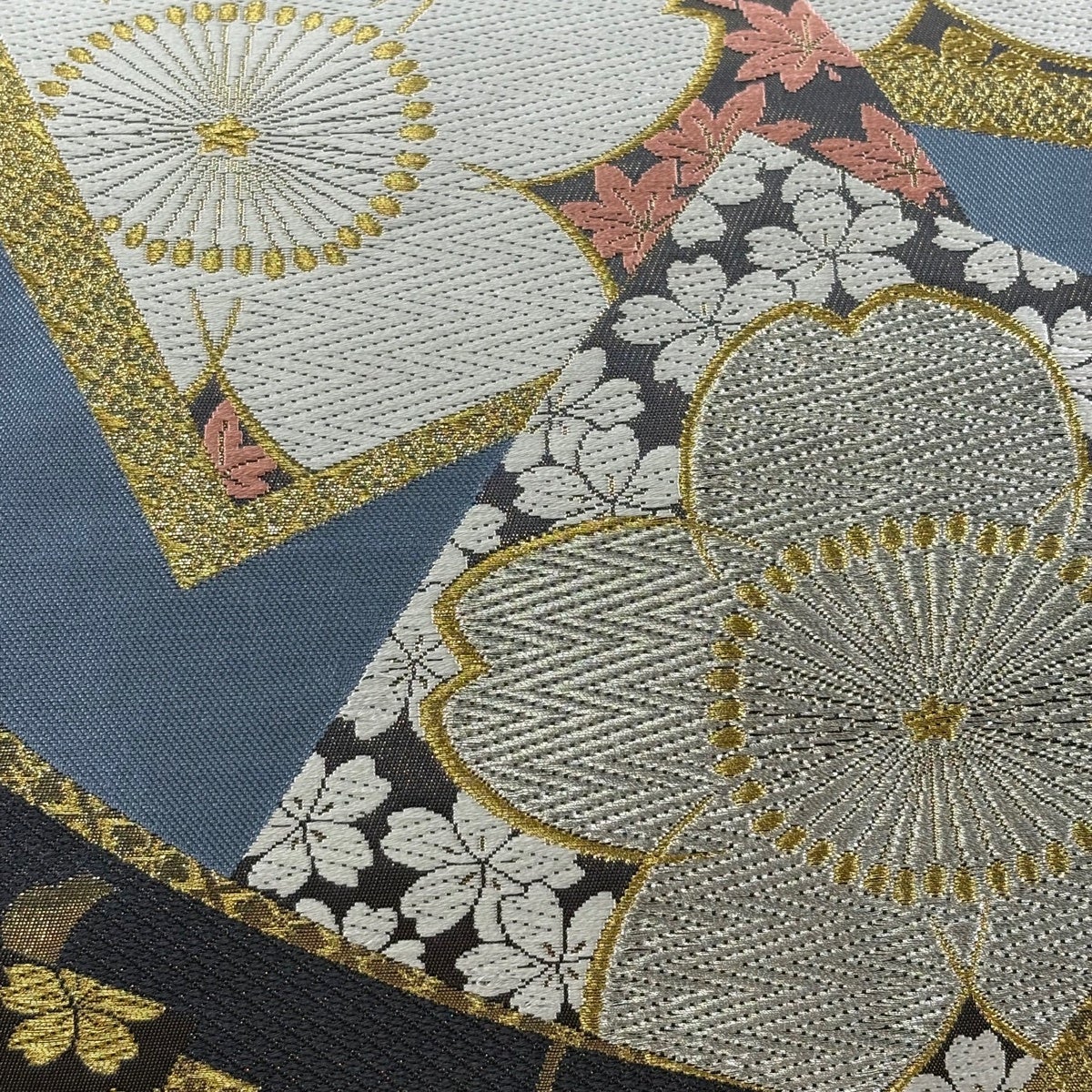 美品】 袋帯 秀品 桜 楓 金糸 箔 灰紫 六通 正絹｜中古・古着