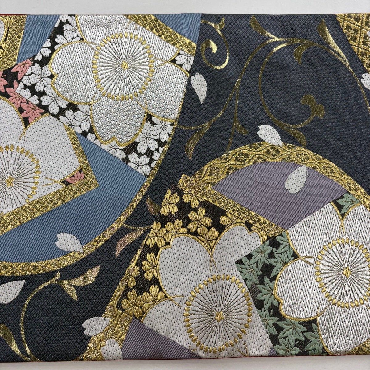 美品】 袋帯 秀品 桜 楓 金糸 箔 灰紫 六通 正絹｜中古・古着