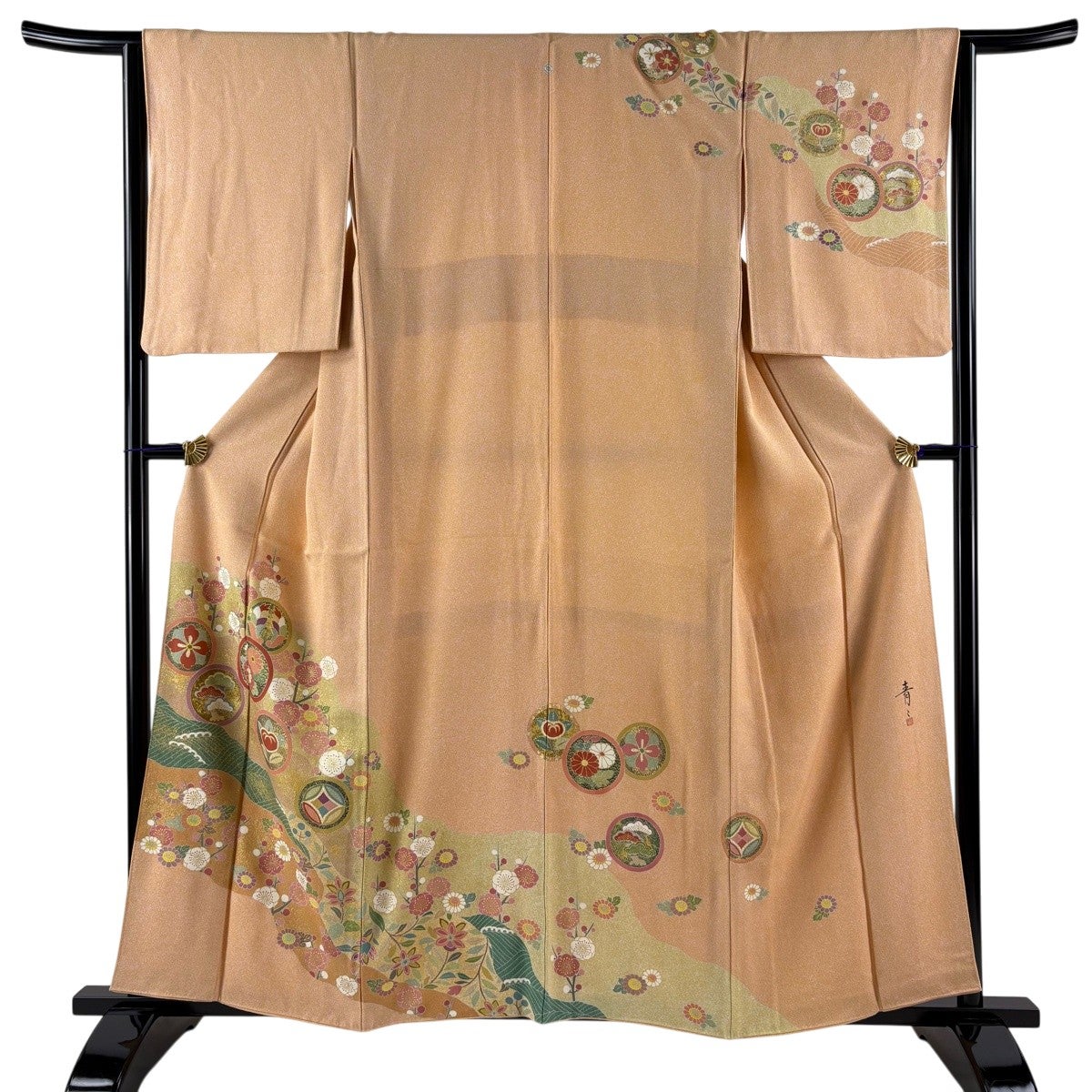 美品】 袋帯 秀品 松尾光琳 落款あり 枝梅 観世水 金糸 箔 金色 お太鼓