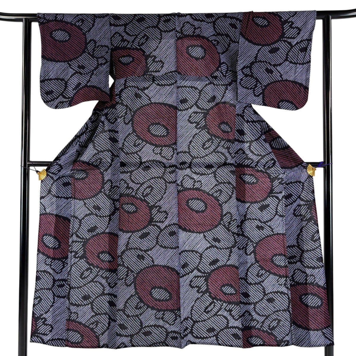 浴衣 身丈160cm 裄丈65cm M 絞り浴衣 草花 濃紺 綿 名品｜中古・古着