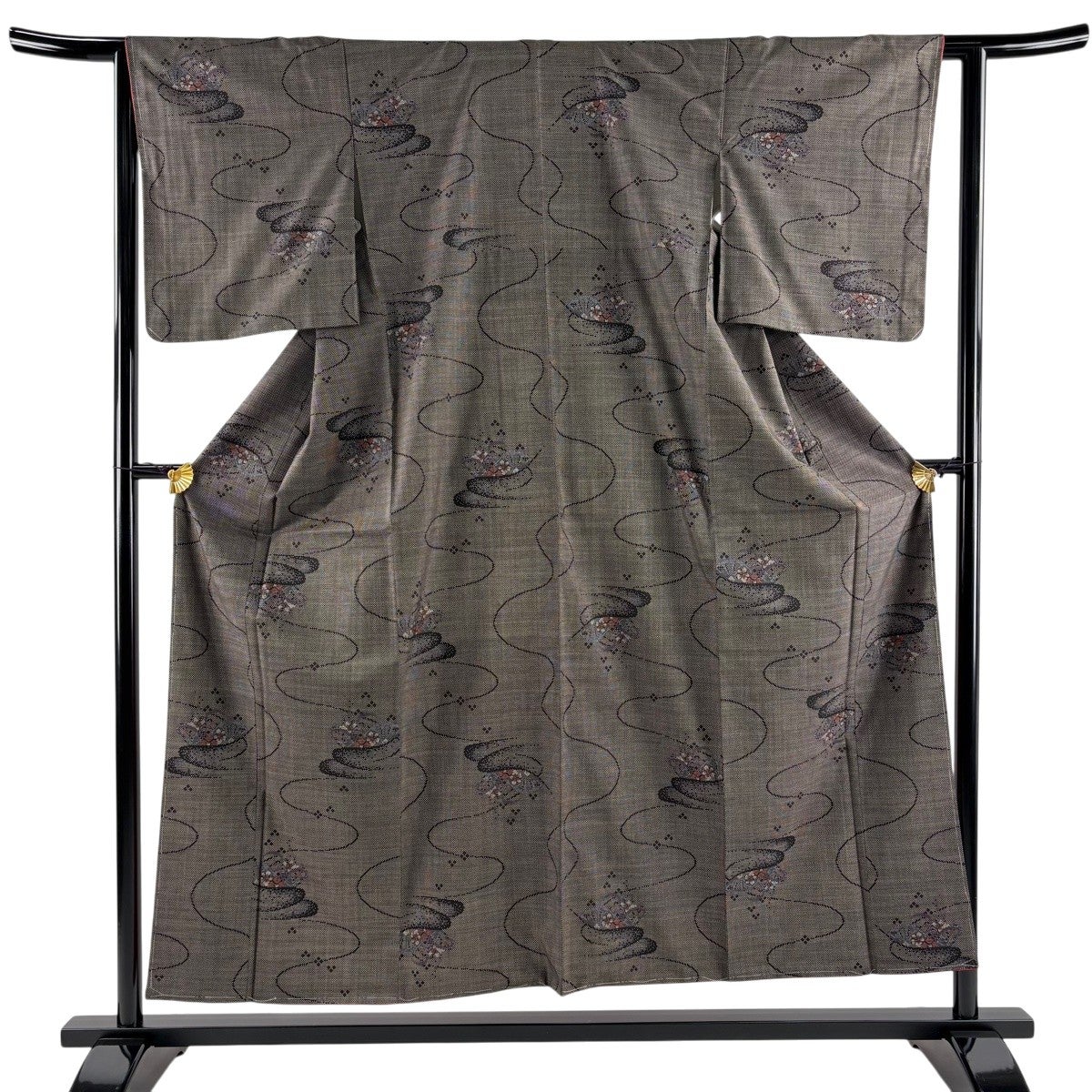 美品】 大島紬 身丈154cm 裄丈62cm S 袷 純泥染 証紙あり 格子 焦茶色